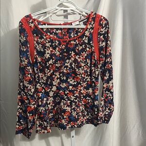 Tracy Reese orange and Blue Floral Long Sleeve Top